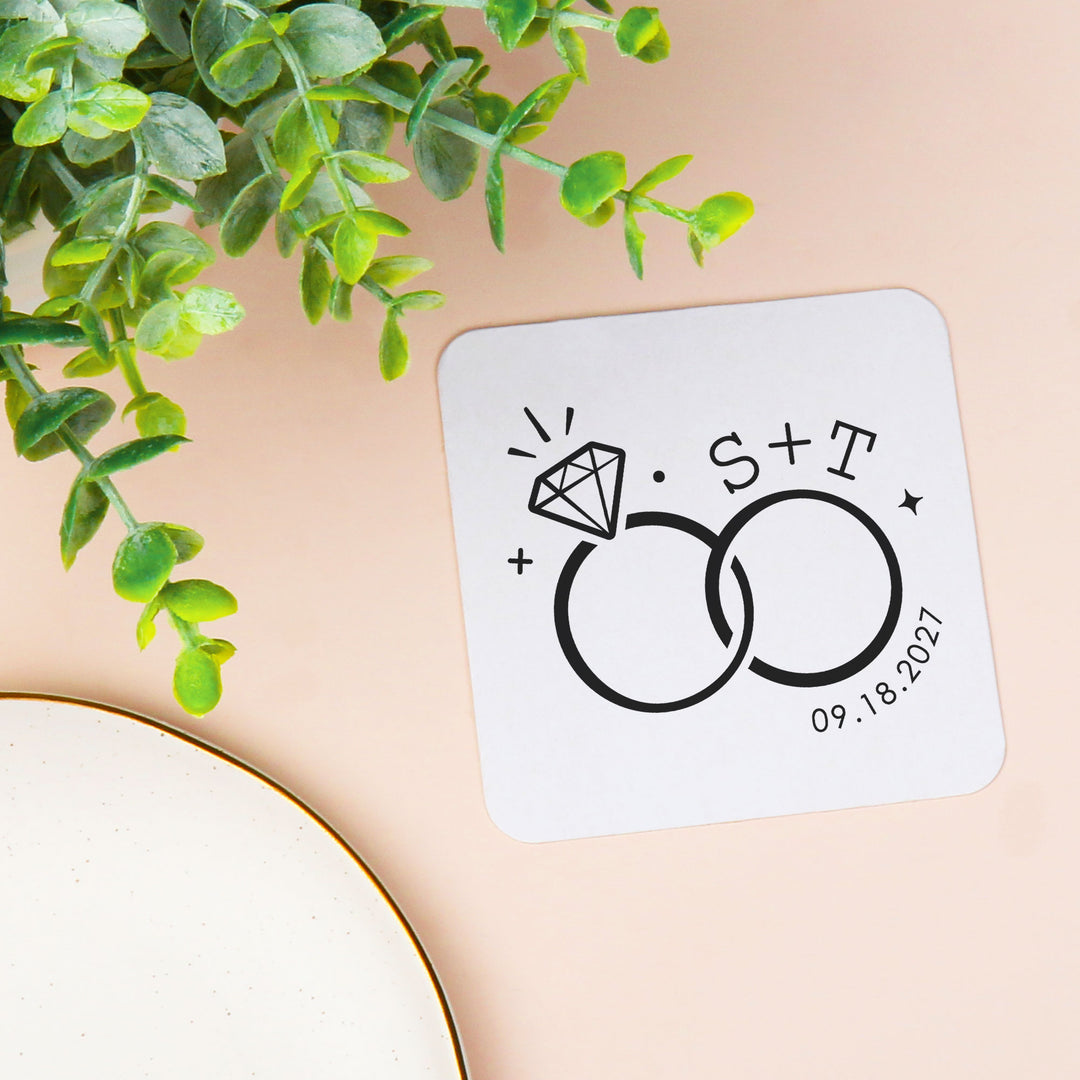 Custom Text Coasters - Wedding Rings