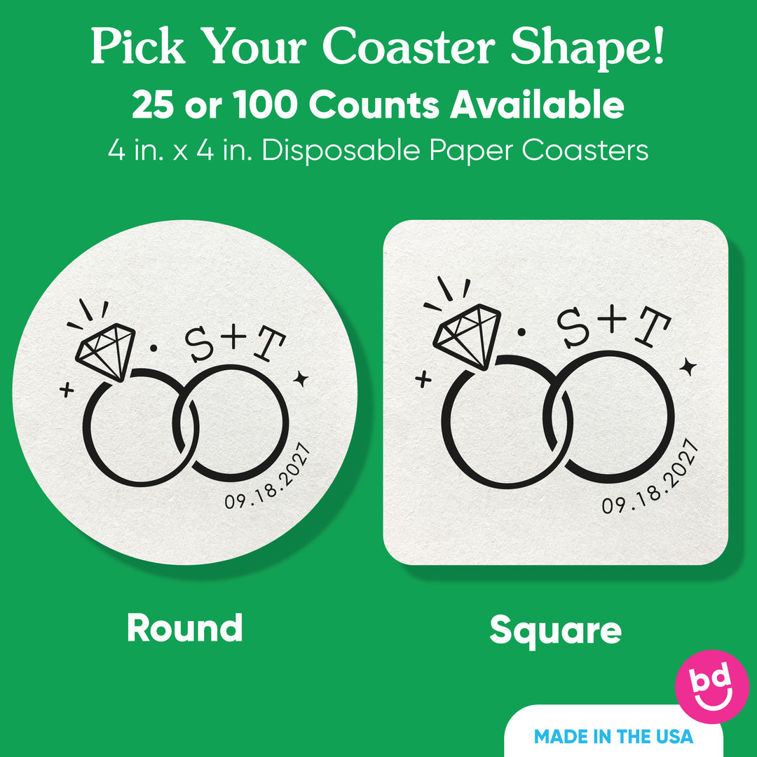 Custom Text Coasters - Wedding Rings