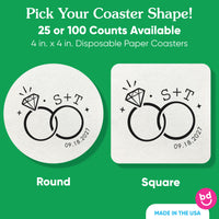 Custom Text Coasters - Wedding Rings