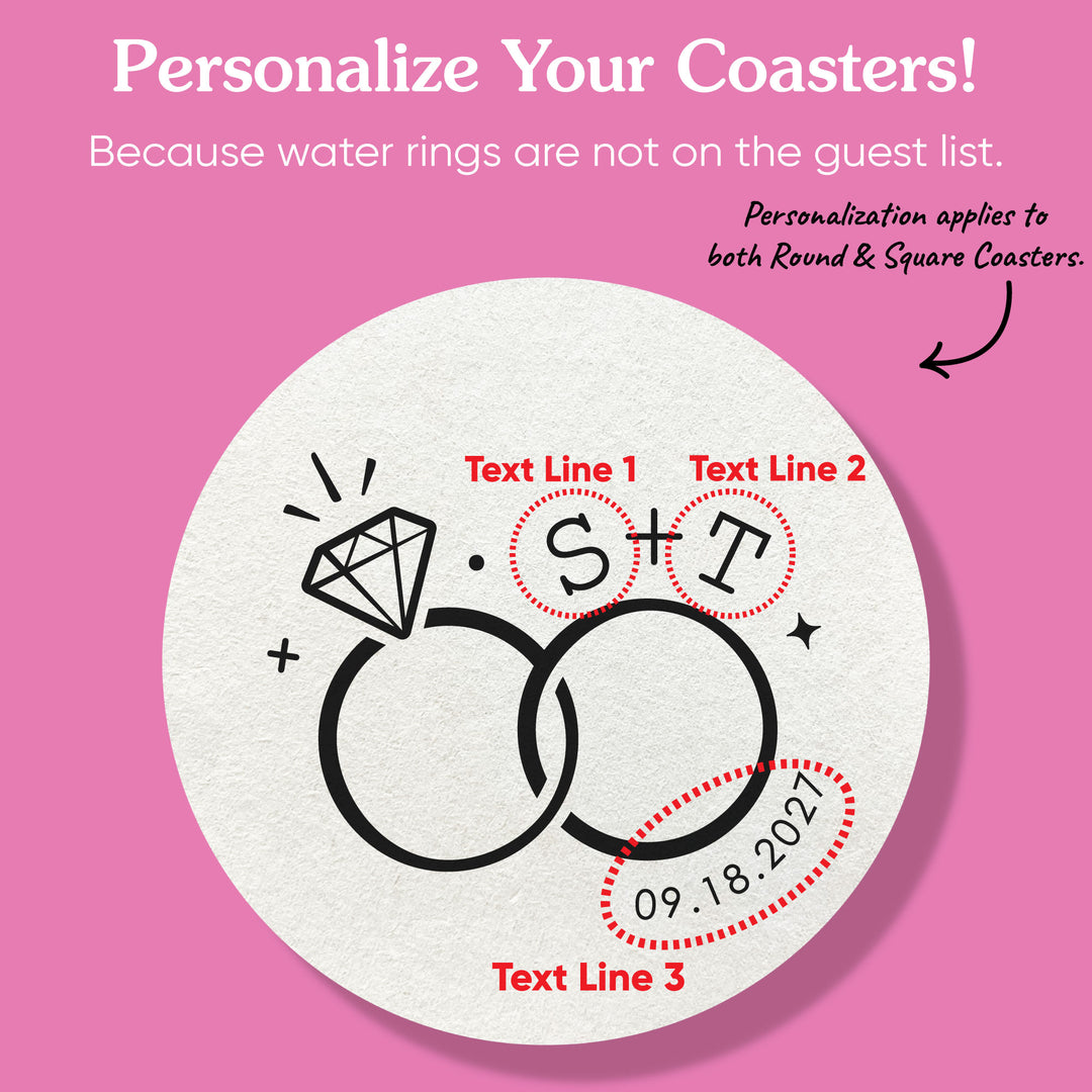 Custom Text Coasters - Wedding Rings