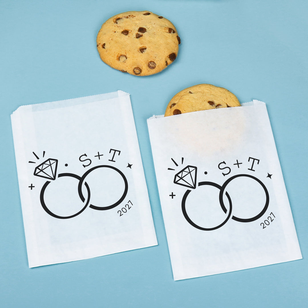 Custom Text Paper Treat Bags - Wedding Rings
