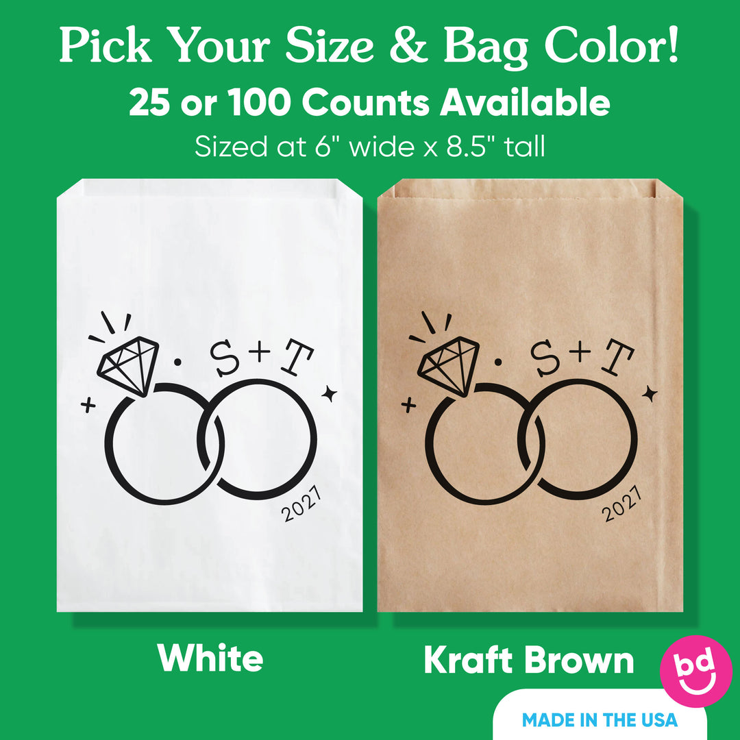 Custom Text Paper Treat Bags - Wedding Rings