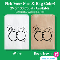 Custom Text Paper Treat Bags - Wedding Rings