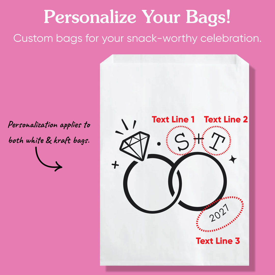 Custom Text Paper Treat Bags - Wedding Rings