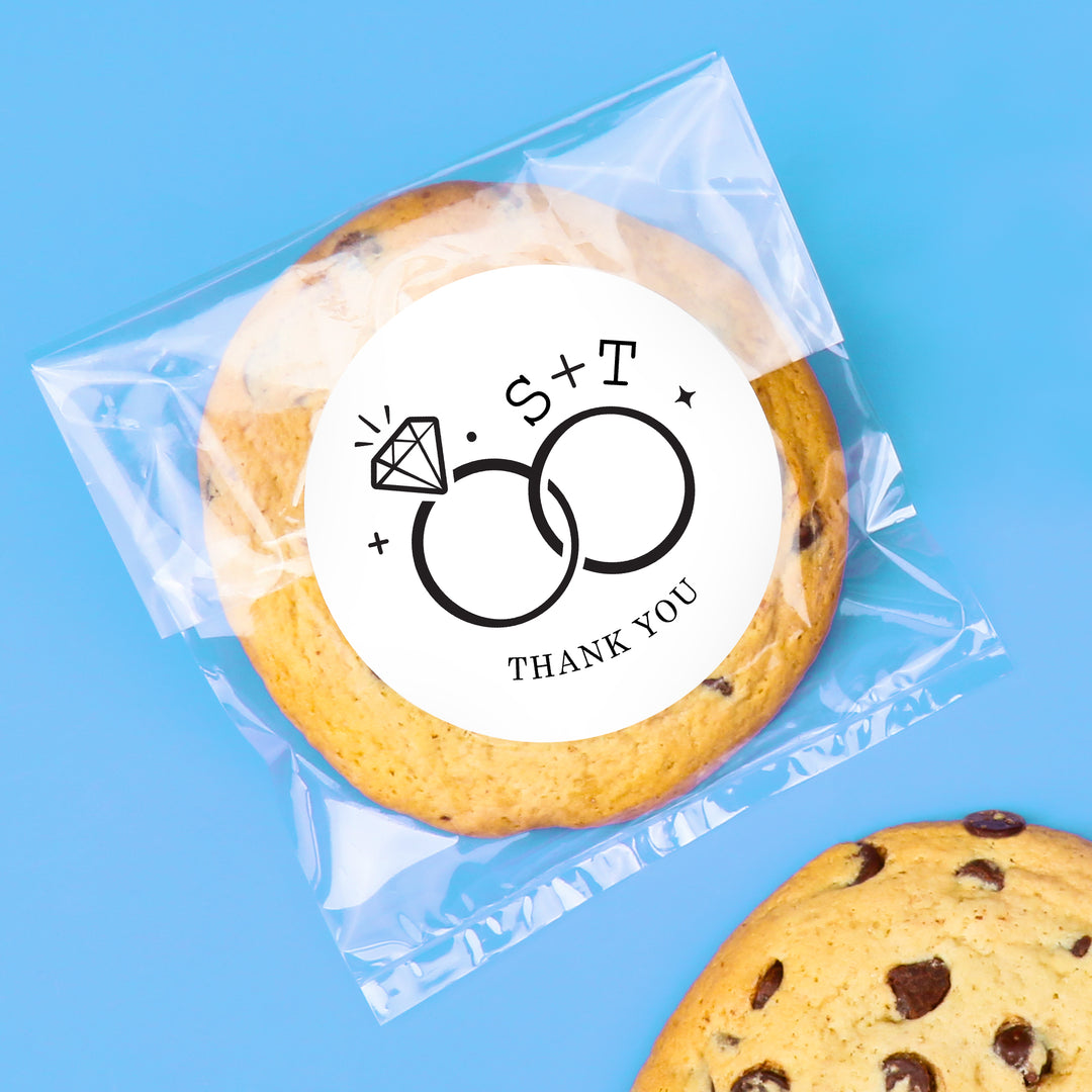 Custom Text Stickers & Clear Cookie Bags -  Wedding Rings