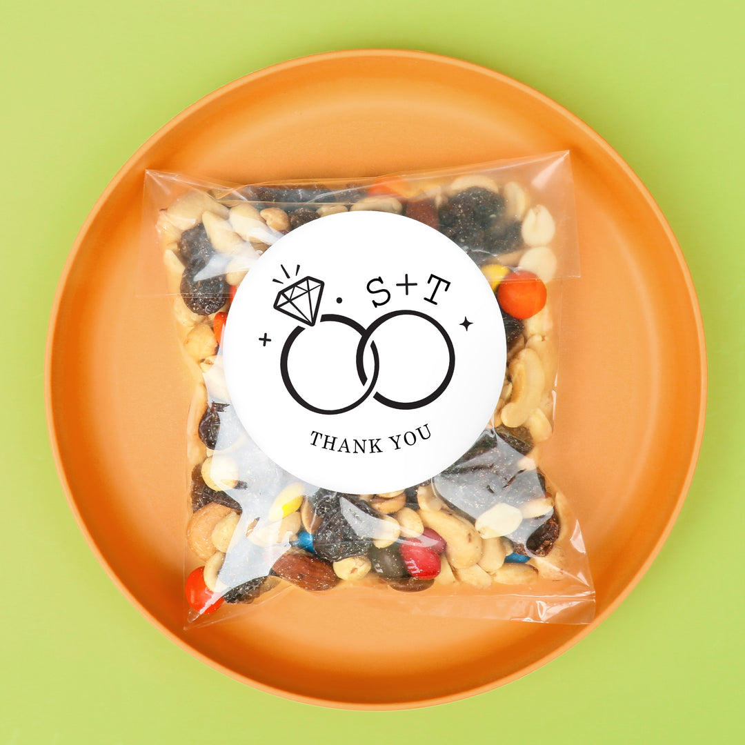 Custom Text Stickers & Clear Cookie Bags -  Wedding Rings