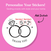 Custom Text Stickers & Clear Cookie Bags -  Wedding Rings