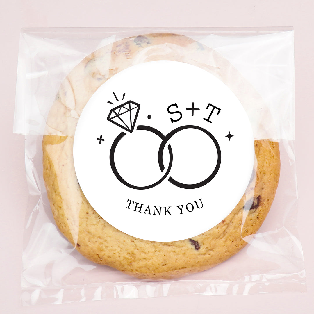 Custom Text Stickers & Clear Cookie Bags -  Wedding Rings