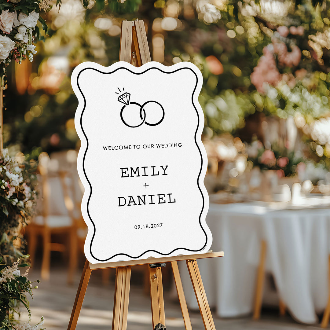Personalized Text Wedding Rings Welcome Sign (Select Your Size)