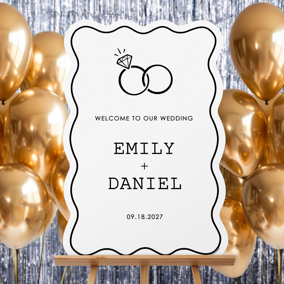 Personalized Text Wedding Rings Welcome Sign (Select Your Size)