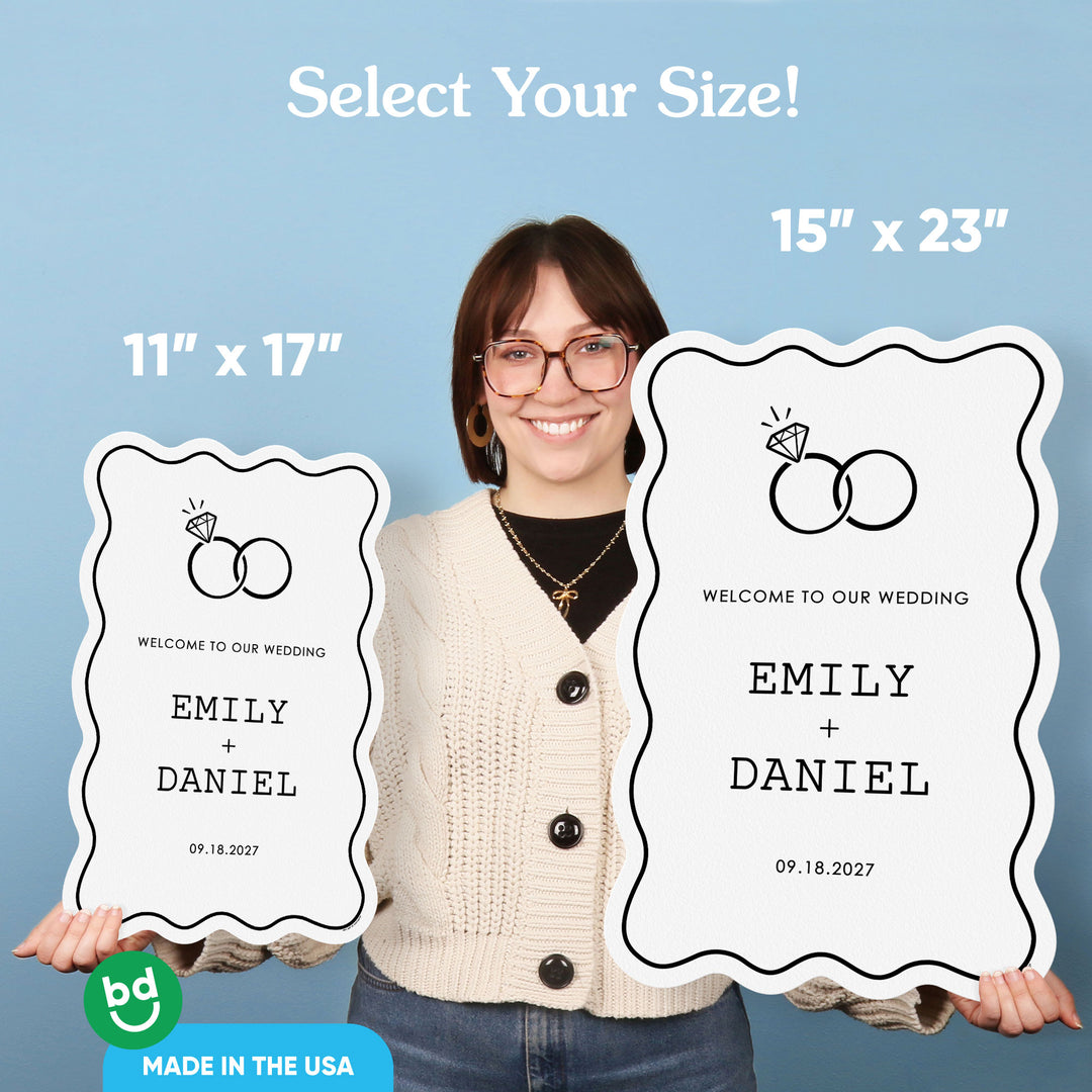 Personalized Text Wedding Rings Welcome Sign (Select Your Size)