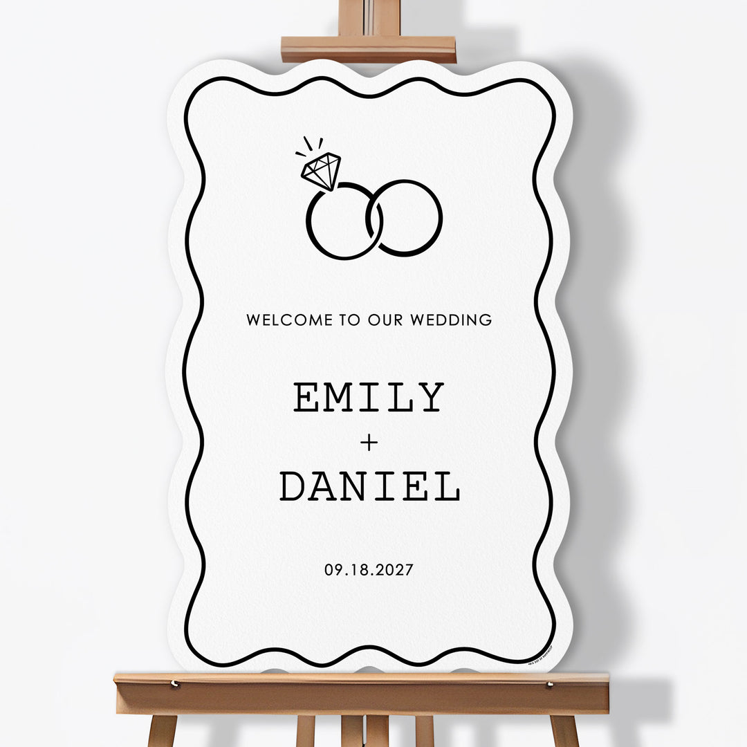 Personalized Text Wedding Rings Welcome Sign (Select Your Size)