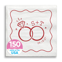 Custom Text - Cherry Red Wedding Rings Napkins