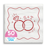 Custom Text - Cherry Red Wedding Rings Napkins