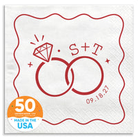 Custom Text - Cherry Red Wedding Rings Napkins