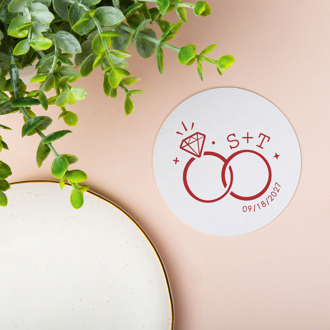 Custom Text Coasters - Wedding Rings