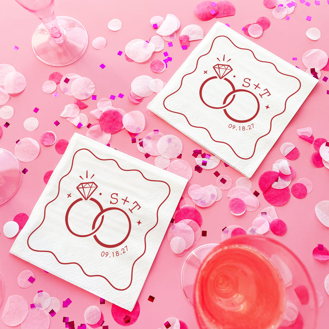 Custom Text - Cherry Red Wedding Rings Napkins