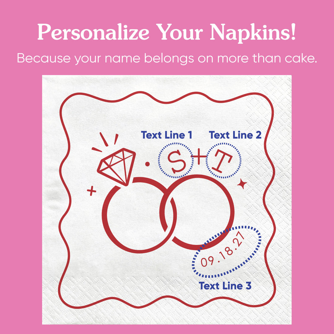 Custom Text - Cherry Red Wedding Rings Napkins