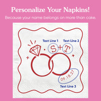 Custom Text - Cherry Red Wedding Rings Napkins