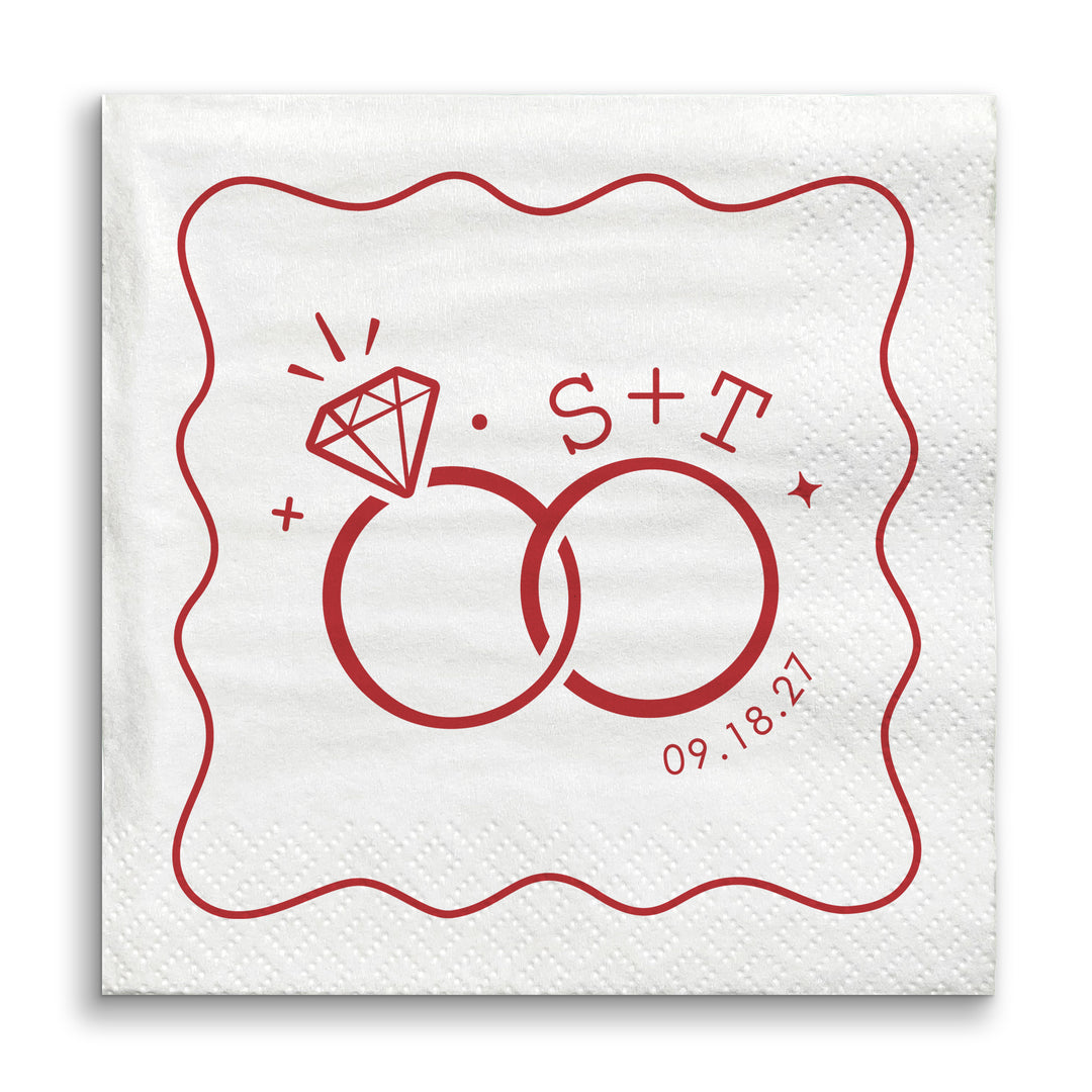Custom Text - Cherry Red Wedding Rings Napkins