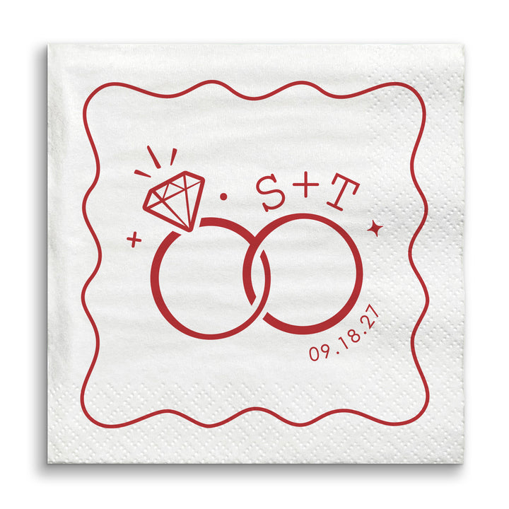 Custom Text - Cherry Red Wedding Rings Napkins