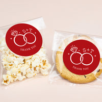 Custom Text Stickers & Clear Cookie Bags -  Cherry Red Wedding Rings