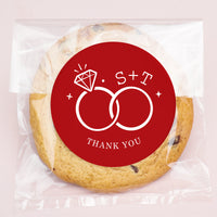 Custom Text Stickers & Clear Cookie Bags -  Cherry Red Wedding Rings