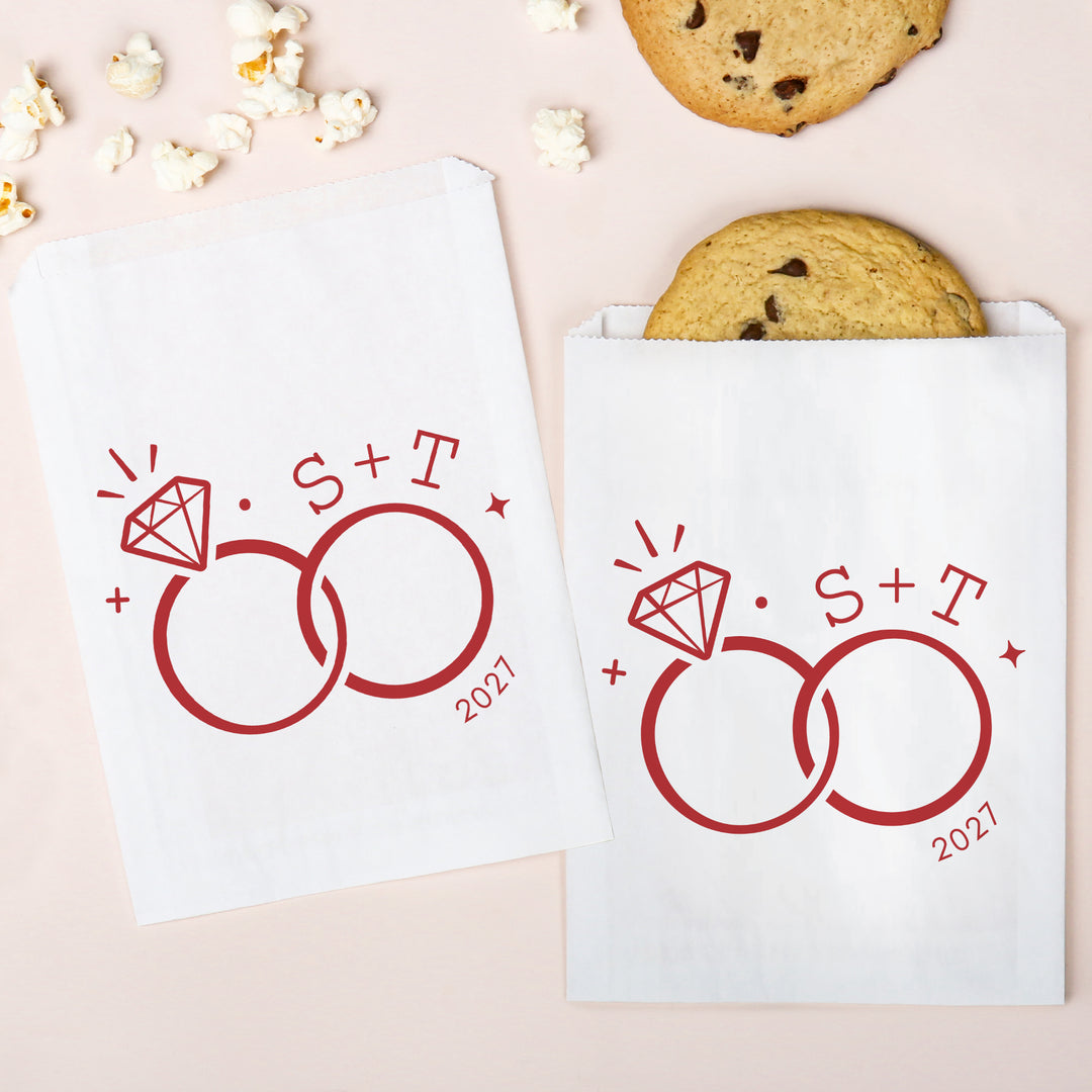 Custom Text Paper Treat Bags - Wedding Rings