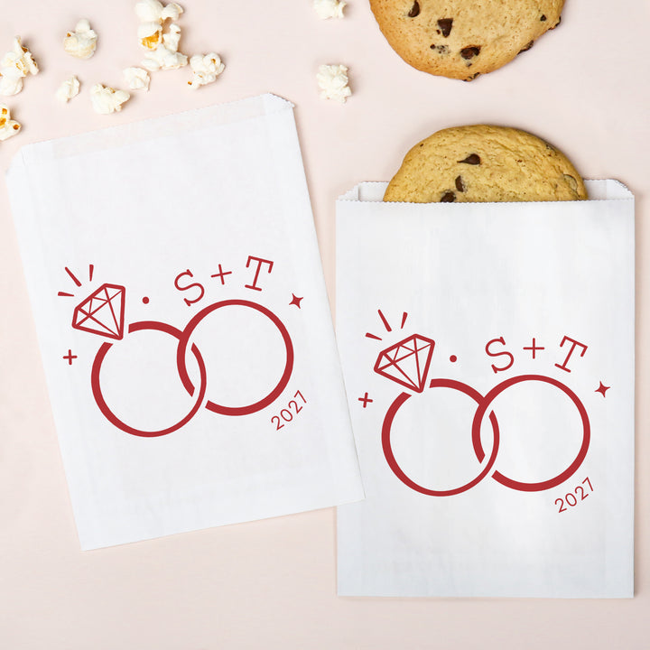 Custom Text Paper Treat Bags - Wedding Rings
