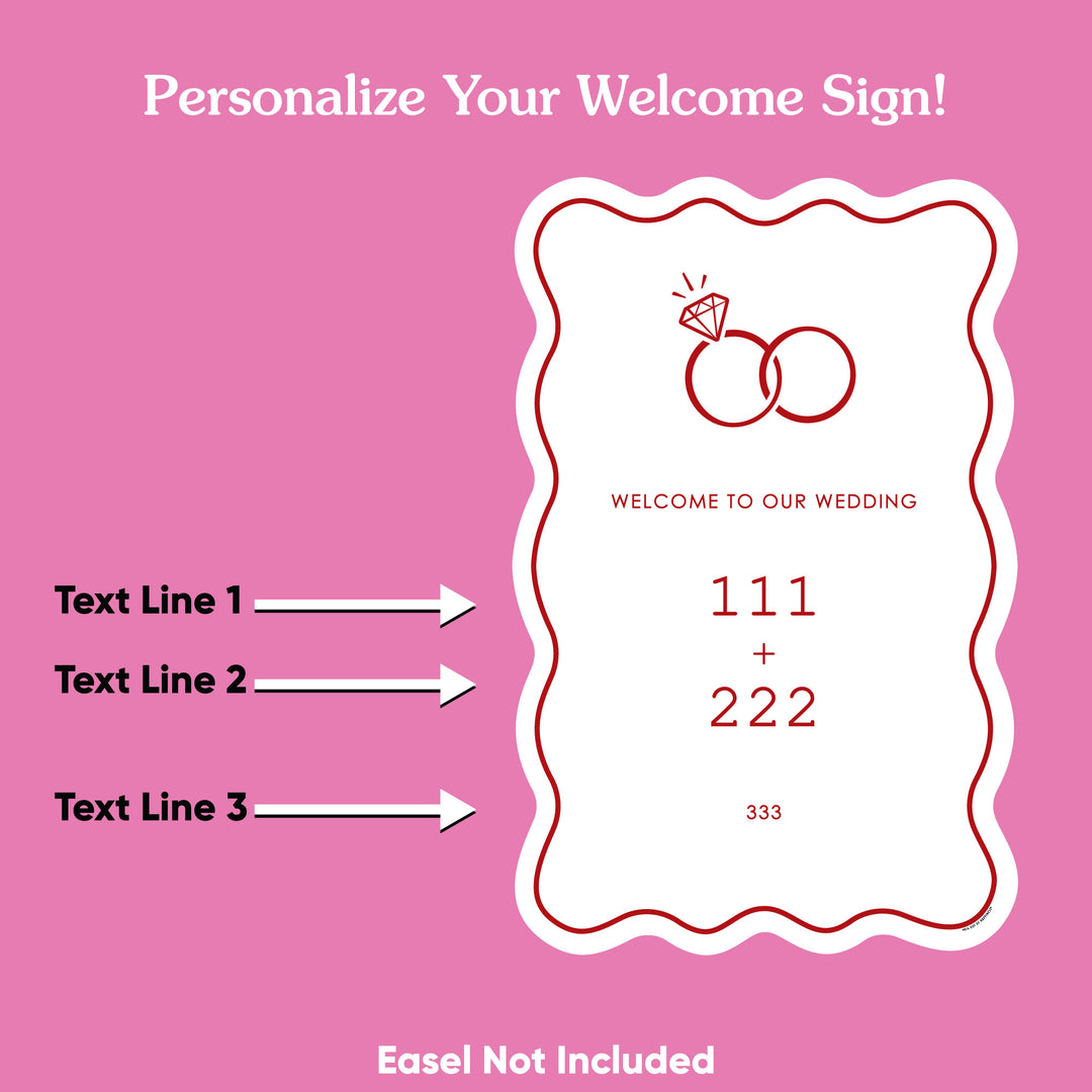 Personalized Text Cherry Red Wedding Rings Welcome Sign (Select Your Size)