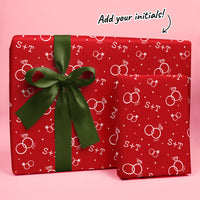 Custom Text Wrapping Paper - Cherry Red Wedding Rings