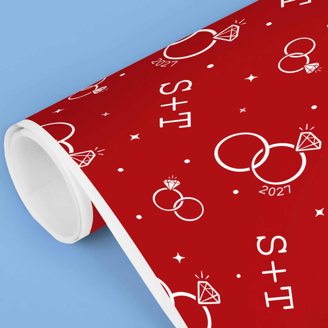 Custom Text Wrapping Paper - Cherry Red Wedding Rings