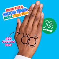 Custom Text Wedding Rings Temporary Tattoos - 12 Ct