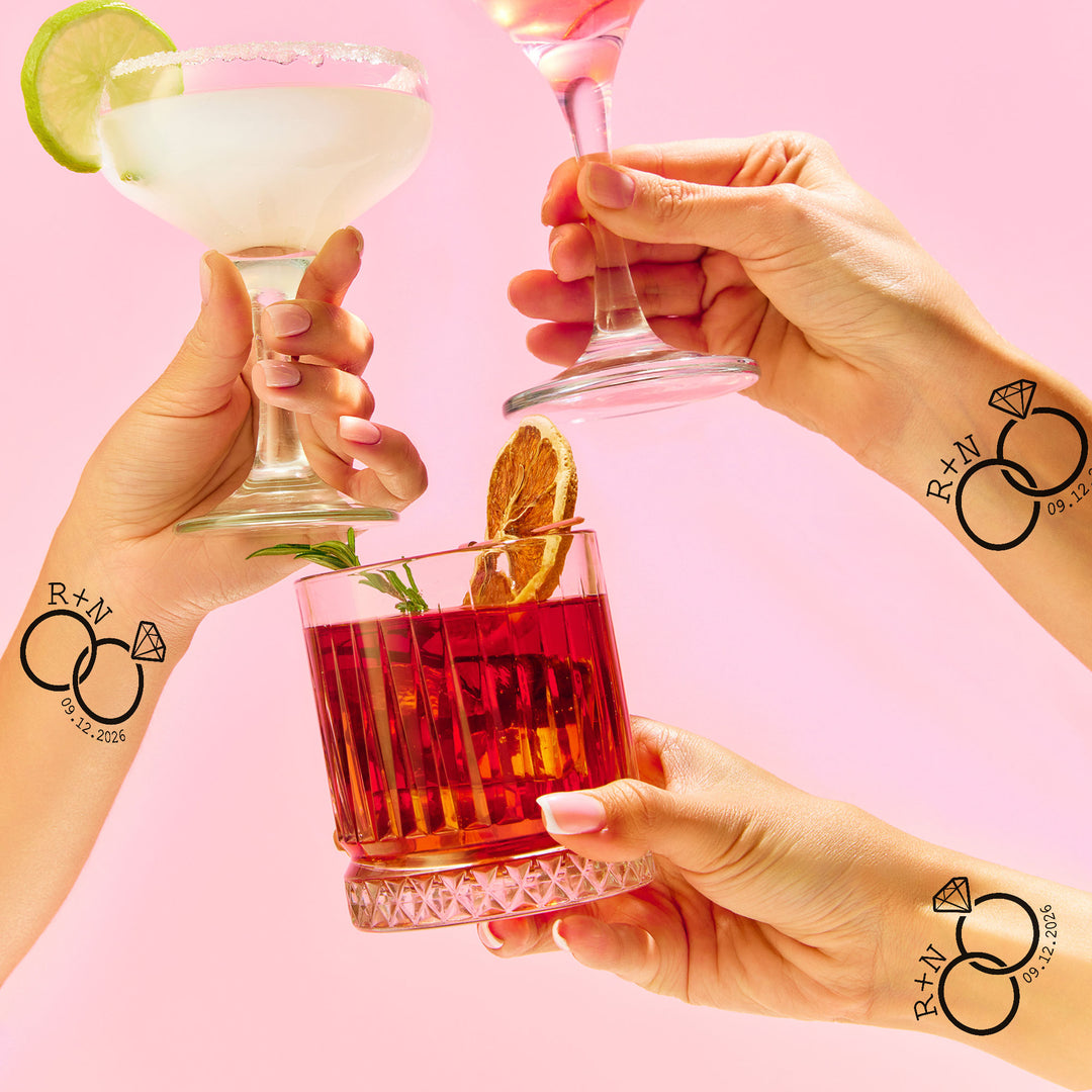 Custom Text Wedding Rings Temporary Tattoos - 12 Ct