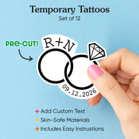 Custom Text Wedding Rings Temporary Tattoos - 12 Ct