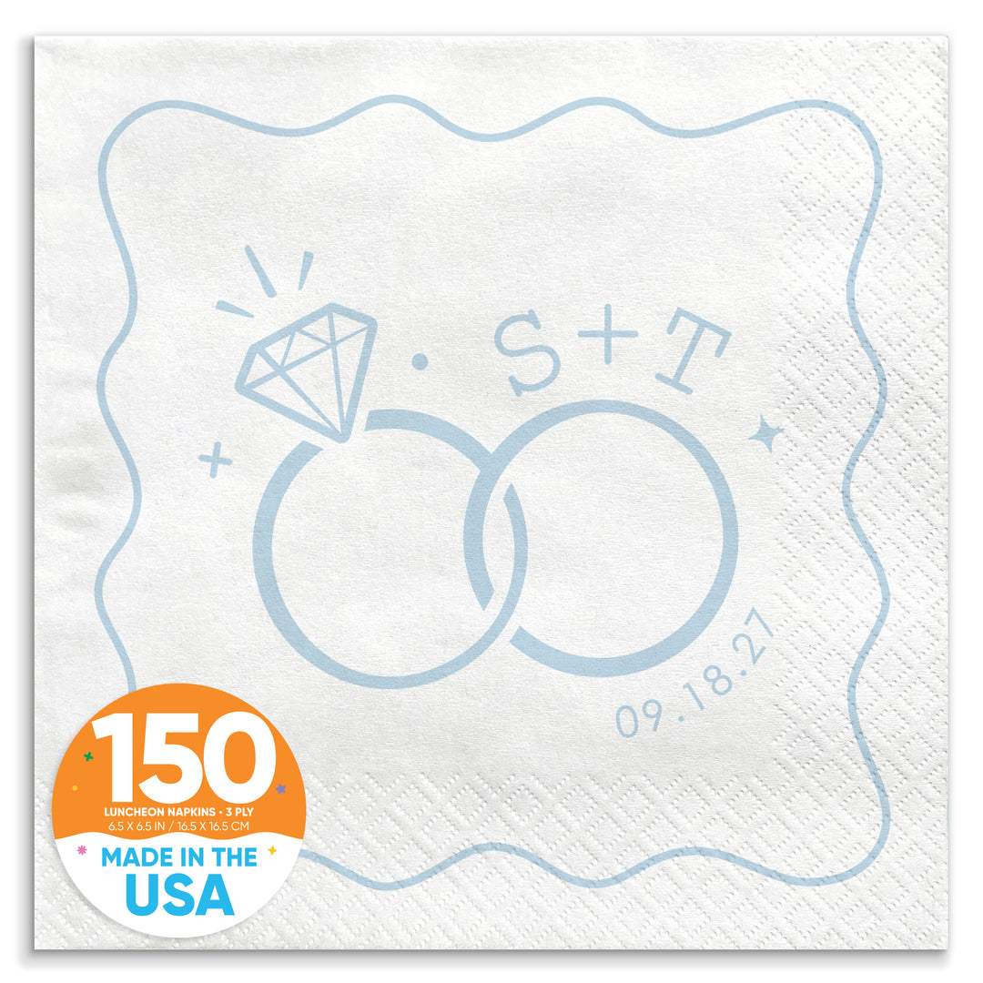 Custom Text - Dusty Blue Wedding Rings Napkins