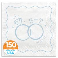 Custom Text - Dusty Blue Wedding Rings Napkins