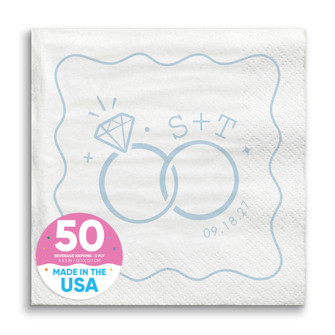 Custom Text - Dusty Blue Wedding Rings Napkins