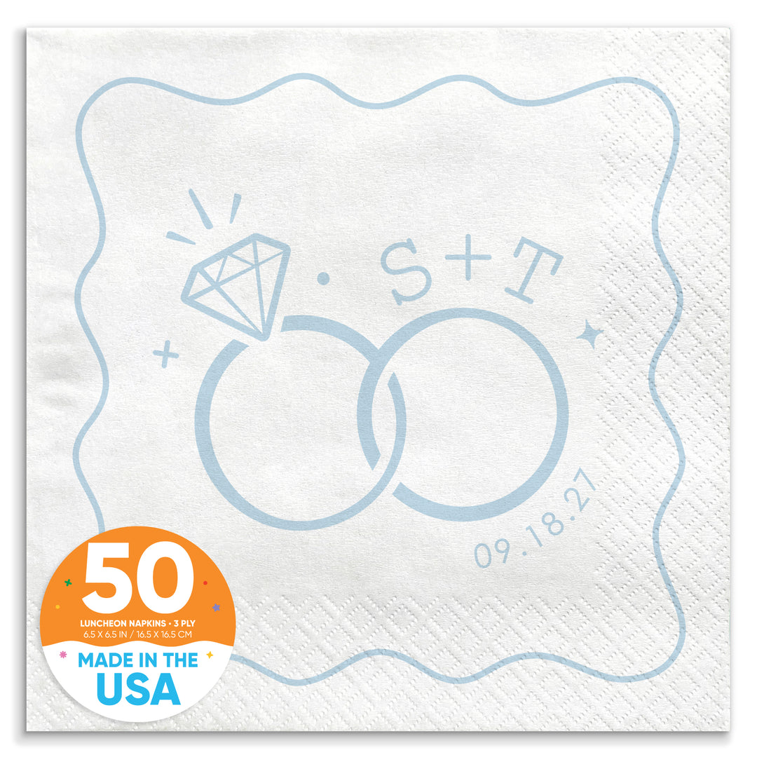 Custom Text - Dusty Blue Wedding Rings Napkins