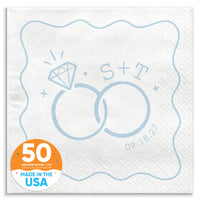 Custom Text - Dusty Blue Wedding Rings Napkins
