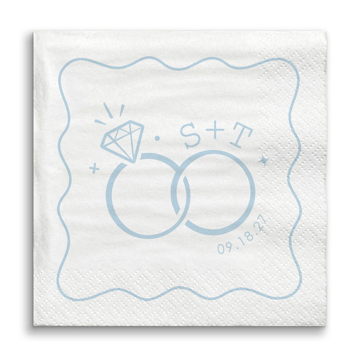 Custom Text - Dusty Blue Wedding Rings Napkins