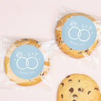 Custom Text Stickers & Clear Cookie Bags -  Dusty Blue Wedding Rings