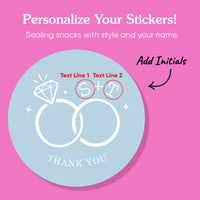 Custom Text Stickers & Clear Cookie Bags -  Dusty Blue Wedding Rings