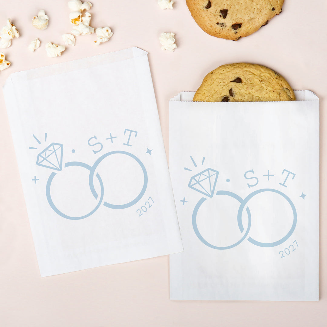 Custom Text Paper Treat Bags - Wedding Rings