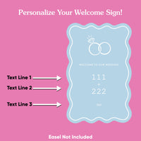 Personalized Text Dusty Blue Wedding Rings Welcome Sign (Select Your Size)