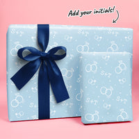 Custom Text Wrapping Paper - Dusty Blue Wedding Rings
