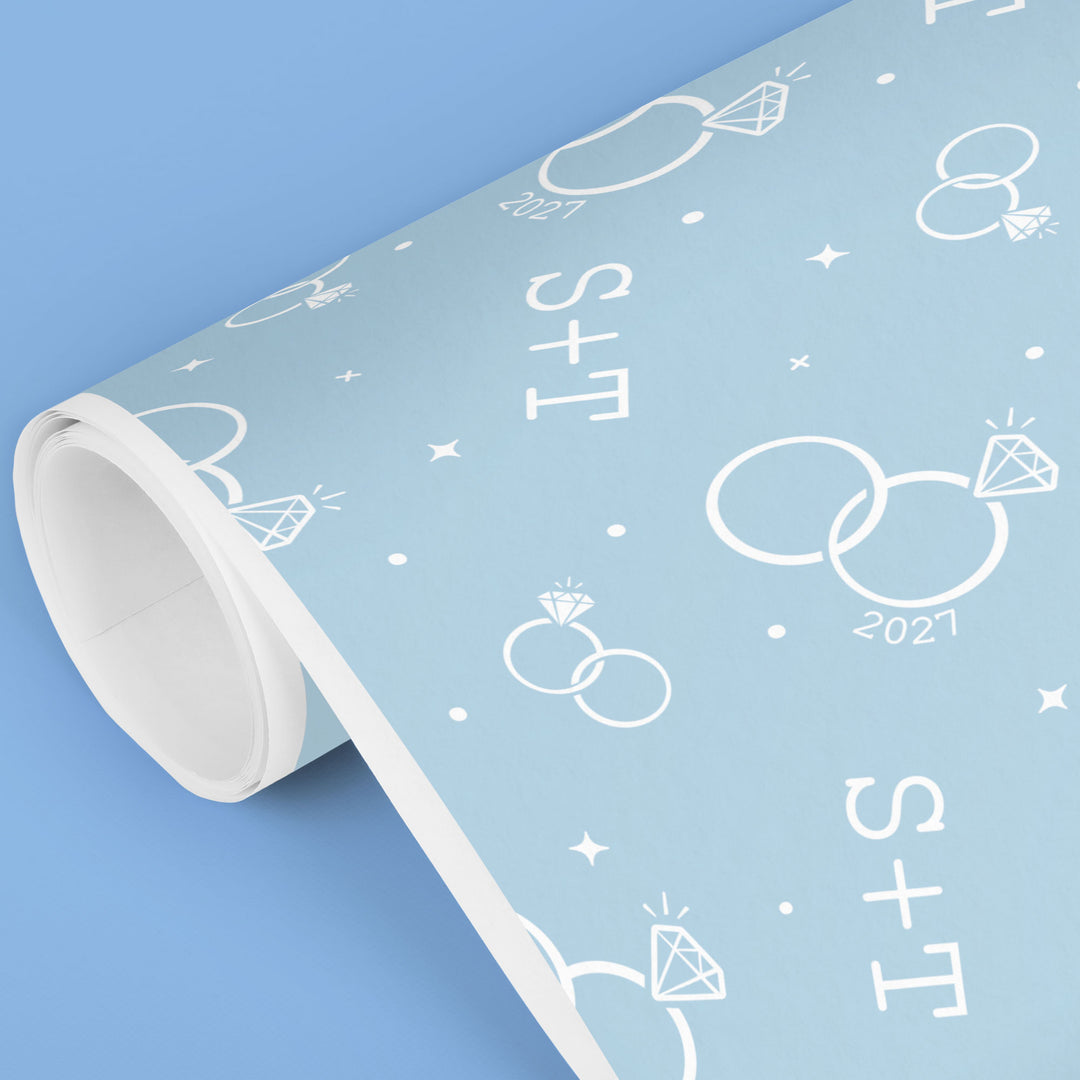 Custom Text Wrapping Paper - Dusty Blue Wedding Rings