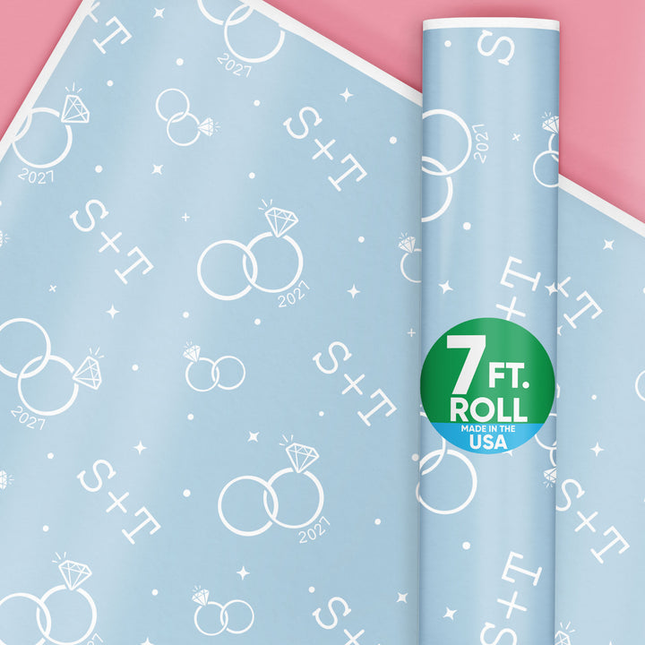 Custom Text Wrapping Paper - Dusty Blue Wedding Rings