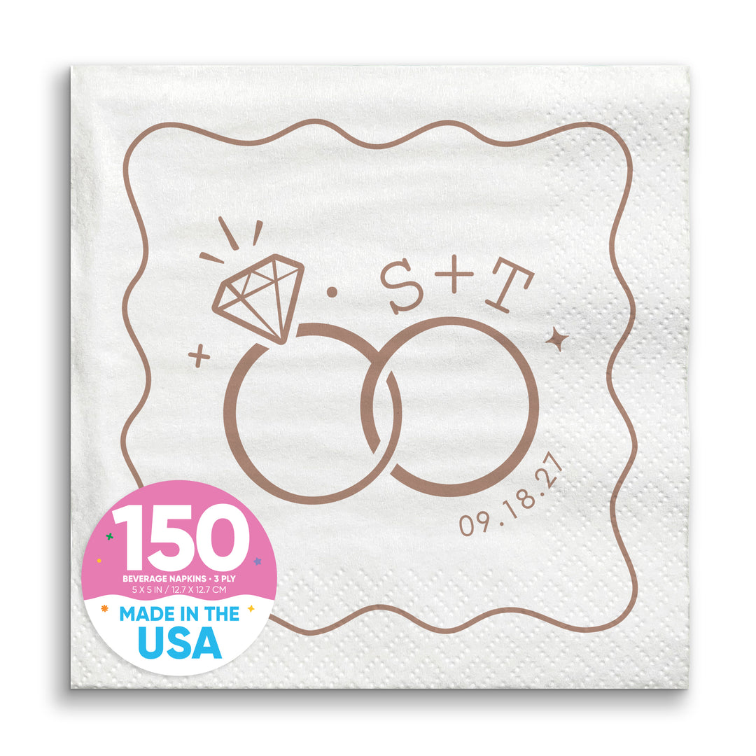 Custom Text - Mocha Brown Wedding Rings Napkins