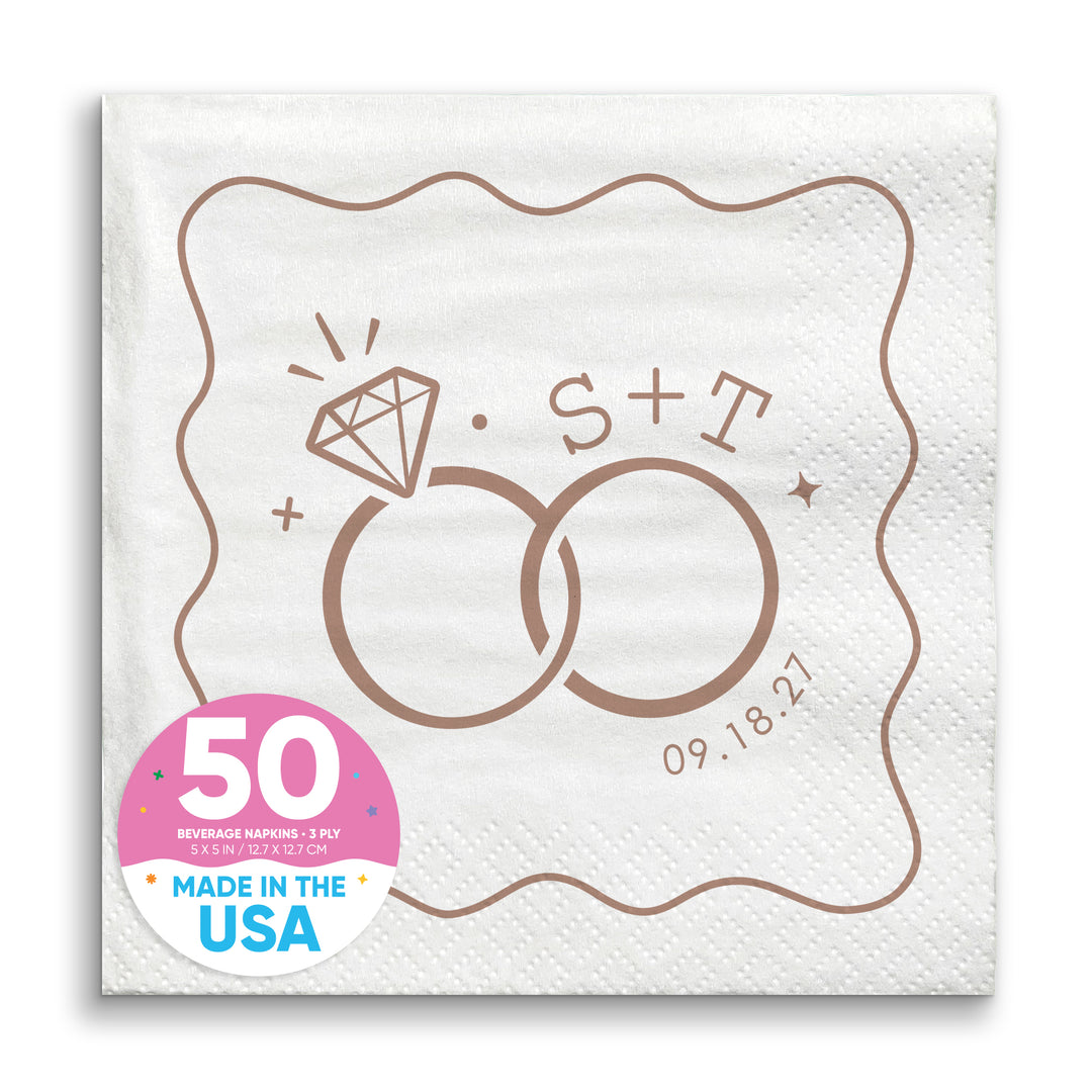 Custom Text - Mocha Brown Wedding Rings Napkins